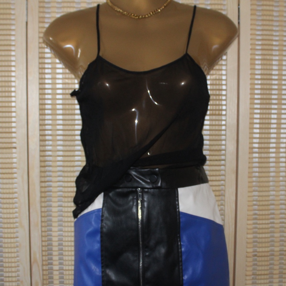 Motor sport design faux leather skirt